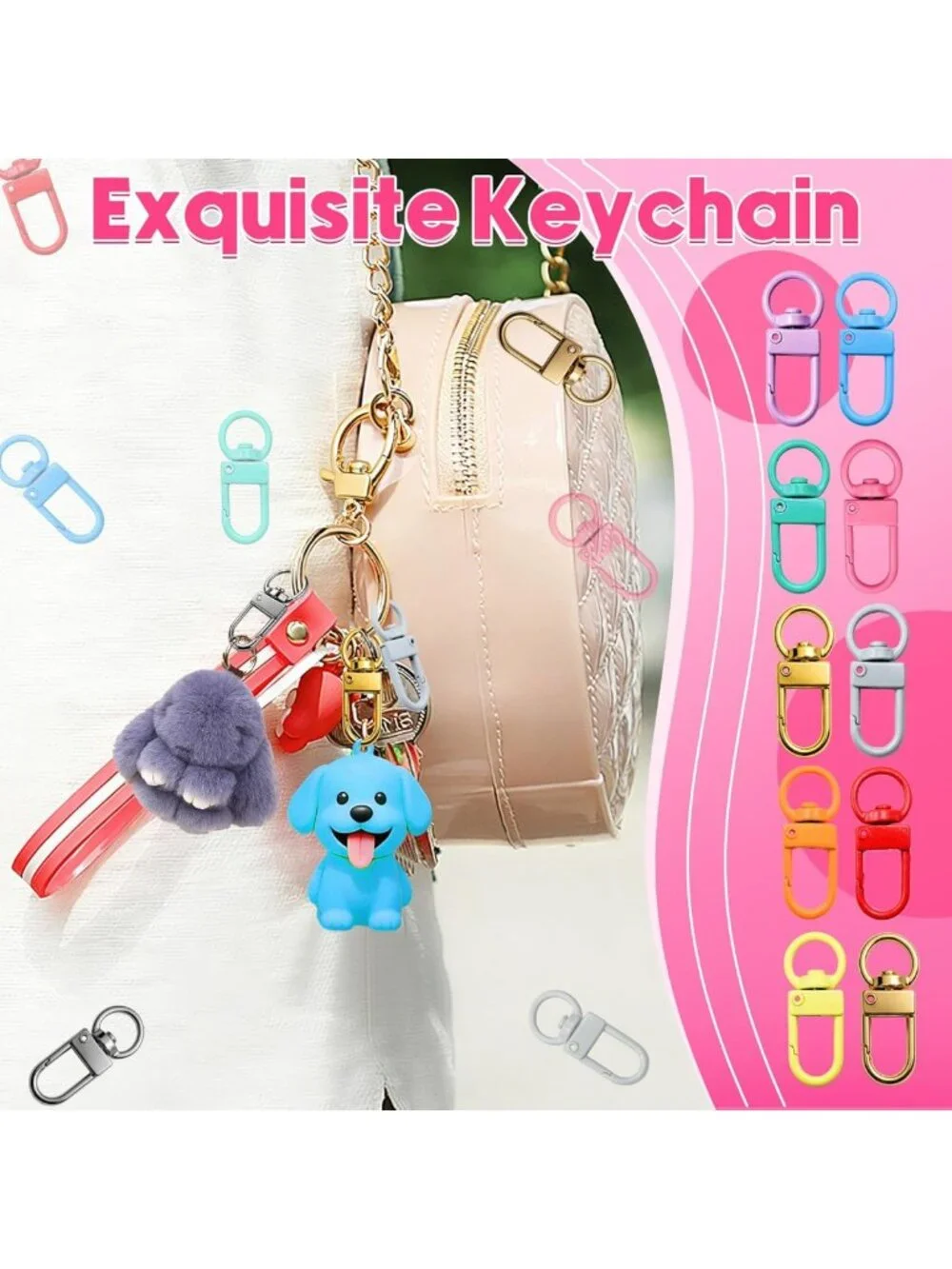 100PCS Colorful Keychain Clips - Metal Lobster Claw Clasps & 360° Swivel Hooks